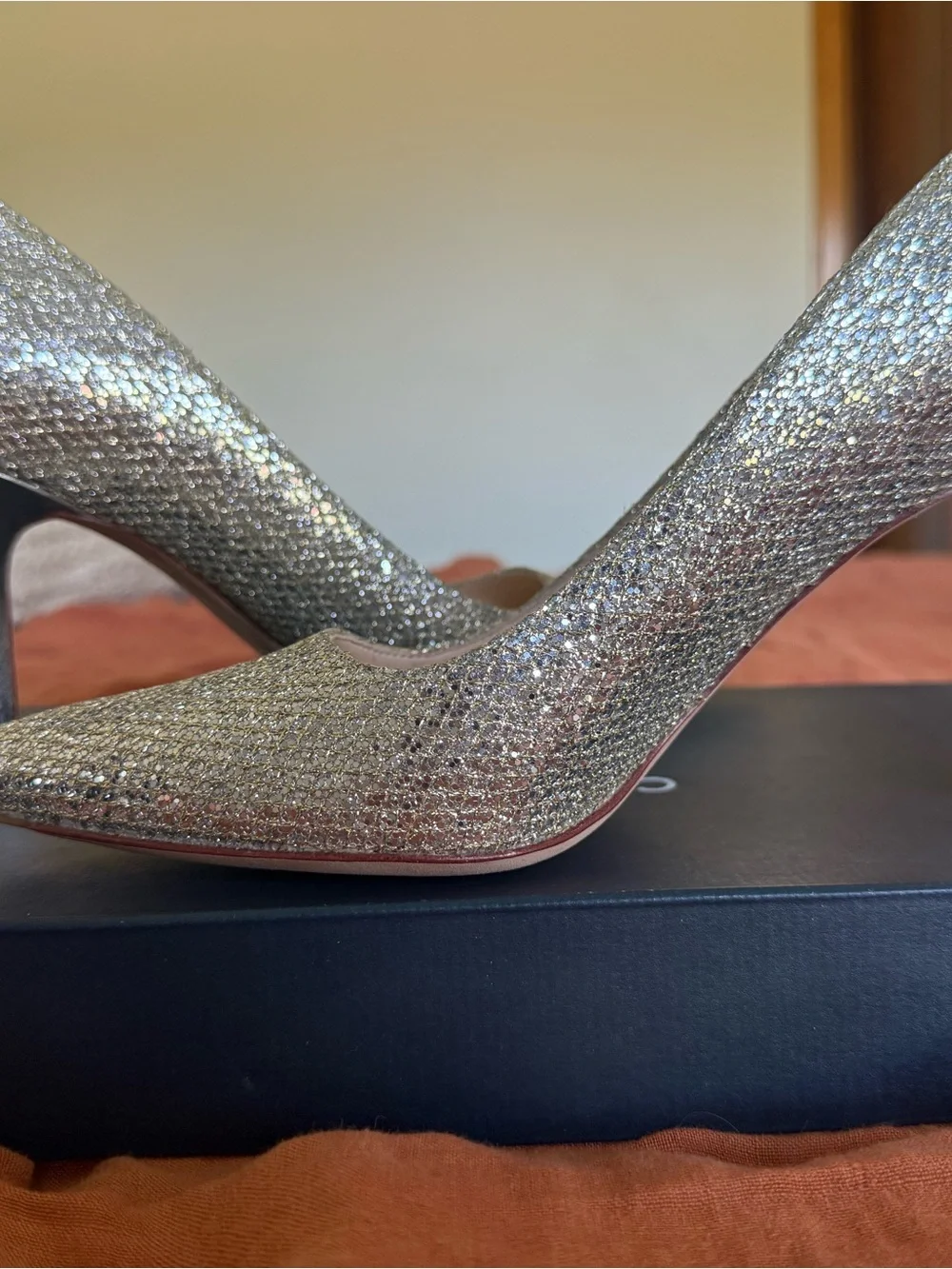 Silver Glitter Pointed Toe Pumps - Women